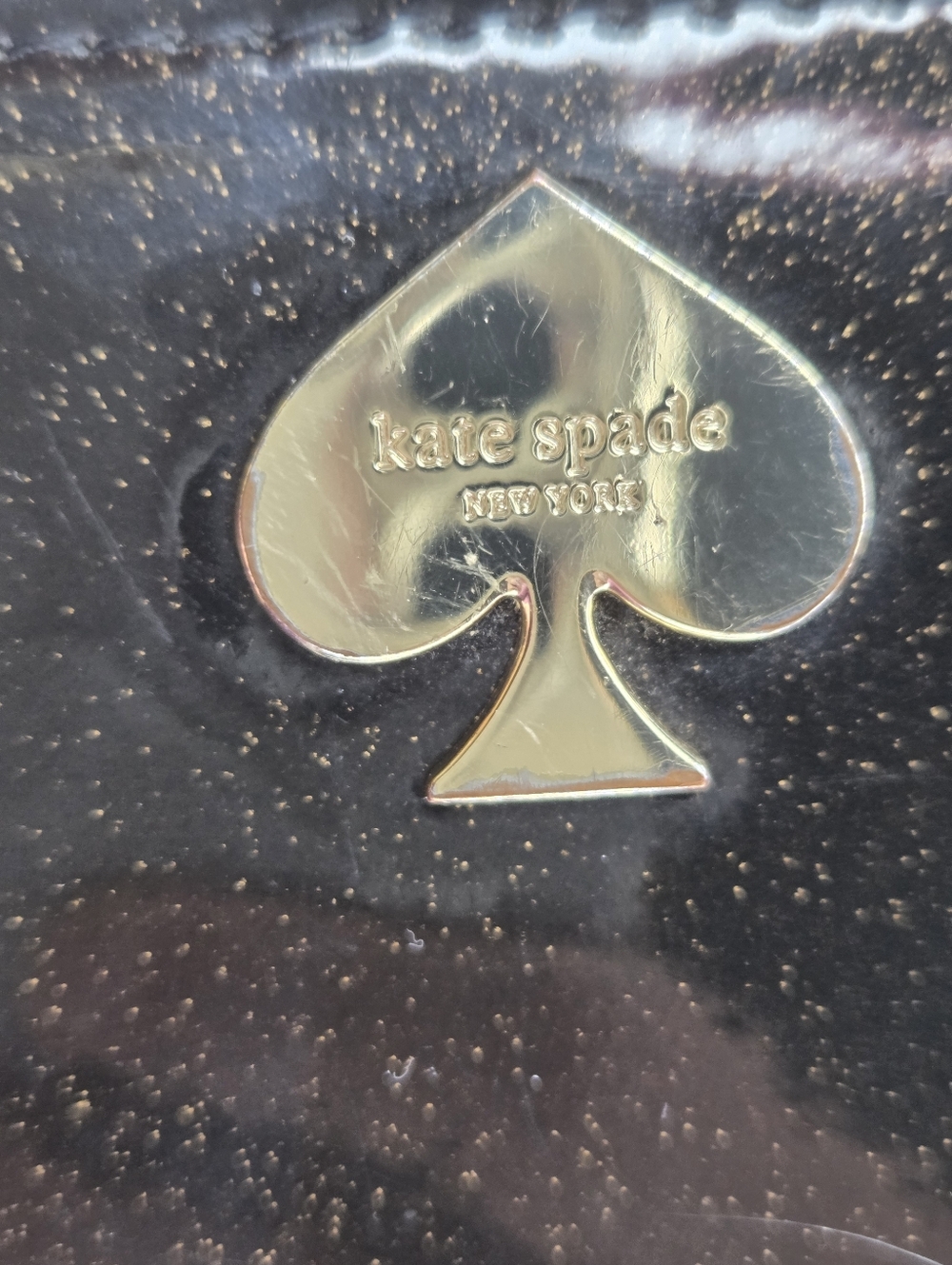 kate spade 8"x4" inch Brown Glitter Patent Zip Wallet with Gold Spade Logo - Picture 4 of 16